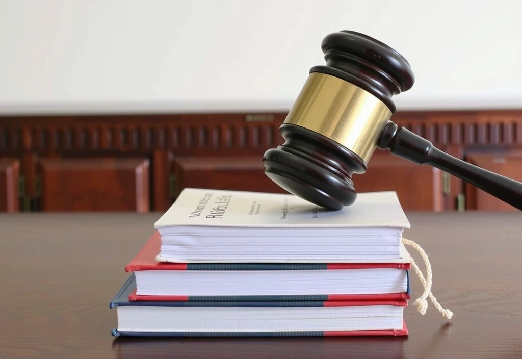 Gavel and law books on a wooden desk, symbolizing legal process