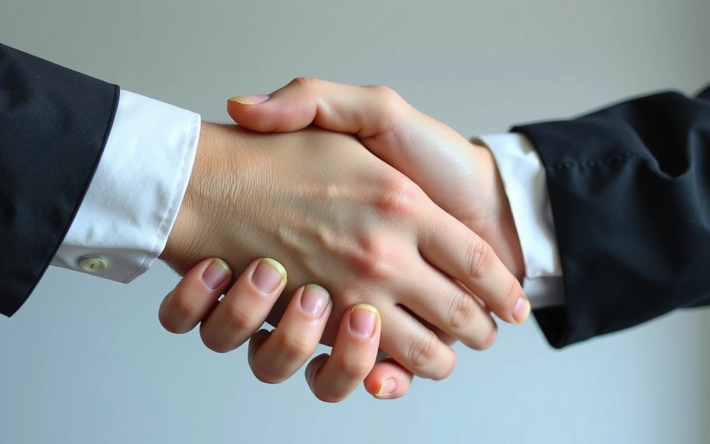 Two hands shaking firmly, symbolizing agreement and indemnification